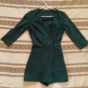 Zara Suede Playsuit Romper Green and Gold